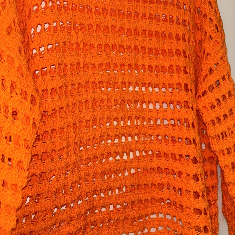 Day Trip Sweater Sz Sm Orange y2k Knit Crochet Ballon Sleeve Winter Fall Layerin - Picture 5 of 8